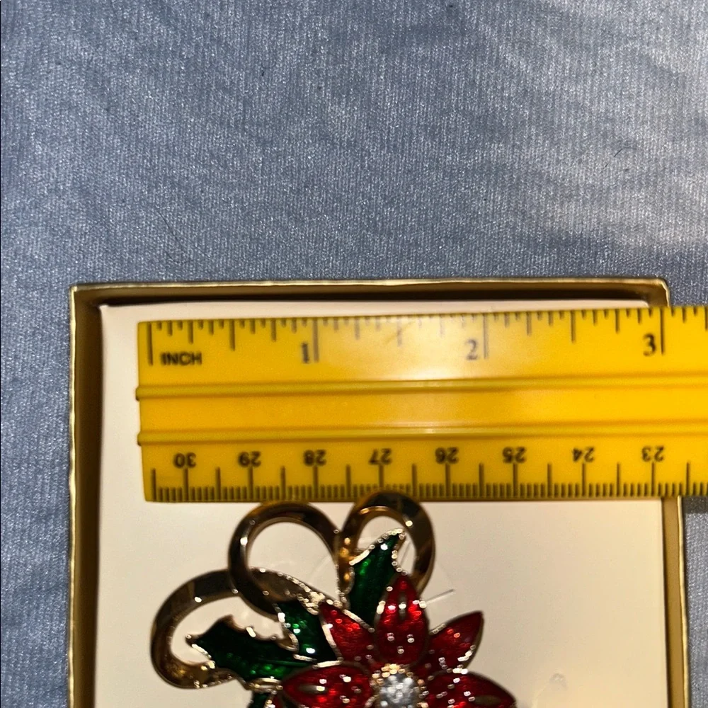 Napier Red Enamel and Rhinestone Poinsettia Pin Brooch.